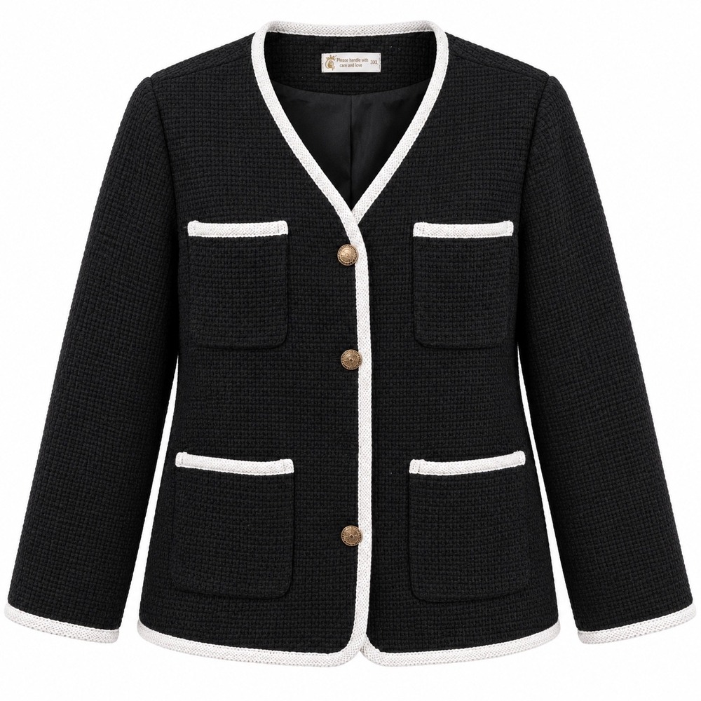 Unbranded Blazer Waffle Knit Chanel Style 3XL Black White Trim Old Money